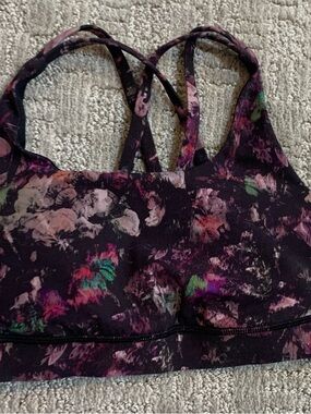 lululemon athletica Black Floral-Print Strappy Sports Bra